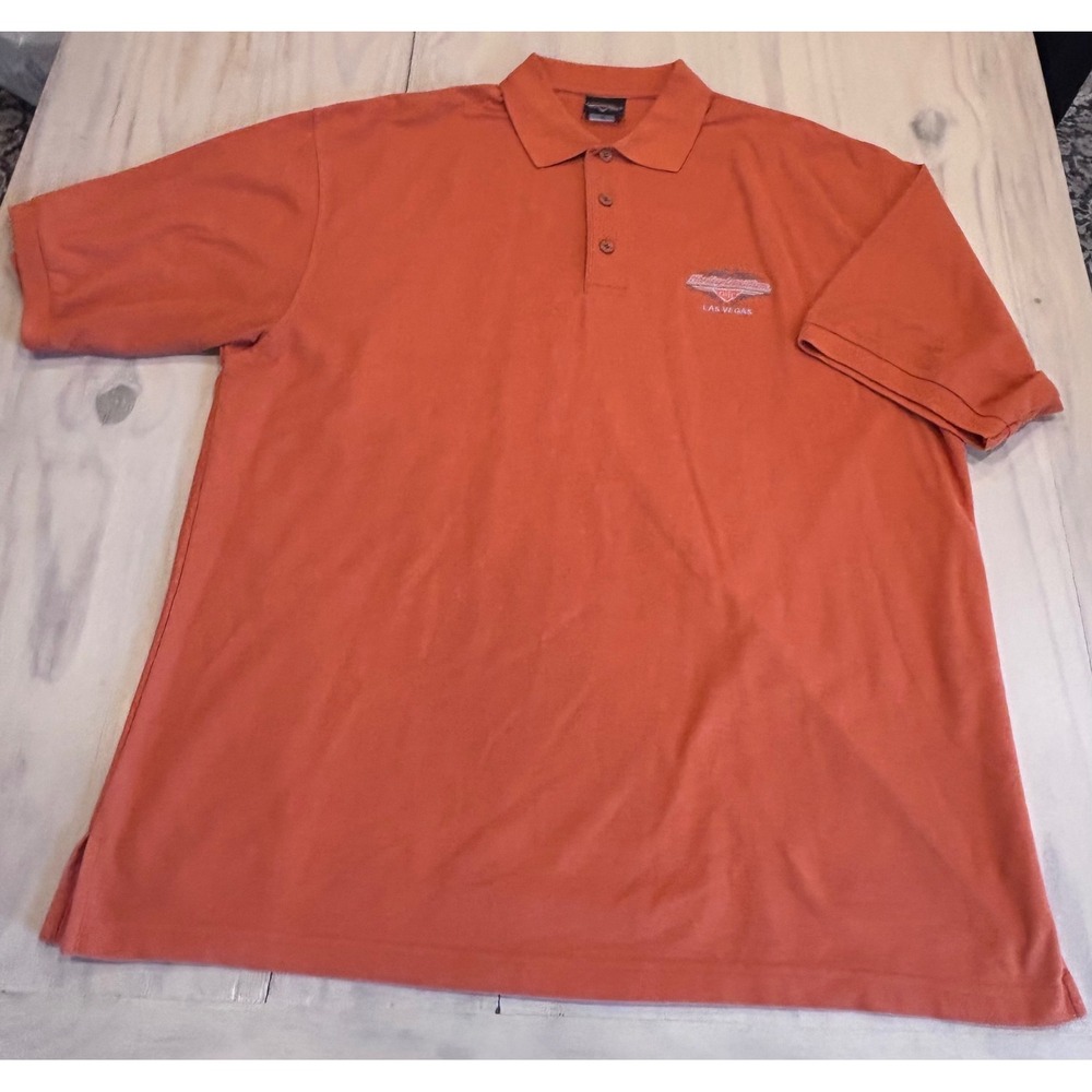 Harley-Davidson Cafe Las Vegas Mens XXL Orange Short Sleeve Polo Shirt USA Made